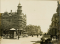 Image 6St George's Terrace and Barrack Street, c. 1928. Much of Perth has undergone redevelopment resulting in the loss of historic buildings, such as Moir Chambers (left). (from Perth)