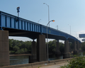 Schuylkill Expressway Bridge, built 1956, reconstructed 2010, carries I-76 (Schuylkill Expressway) over the Schuylkill River in Philadelphia, Pennsylvania. View from the University Avenue ramp to I-76 northbound, looking southeast