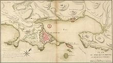 Plan de Louisbourg et de ses défenses en 1751. Louisbourg, prise une première fois en 1745, a été rendue à la France en 1748.