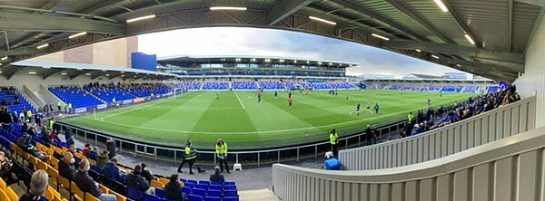 Panoramic view of the stadium from the south corner of the east stand, looking across to the west stand