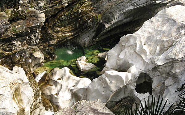 Rocks carved by the Maggia River near Ponte Brolla, Switzerland