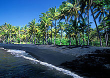 Punalu'u Beach, on the Big Island. Tourism is Hawaii's leading employer. Punaluu Beach Park, Big Island, Hawaii.jpg