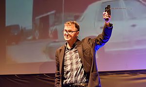 Investigative journalist Meirion Jones at QED 2016 lecturing about the fake bomb detector ADE 651 that he helped expose QED 20161016 691.jpg