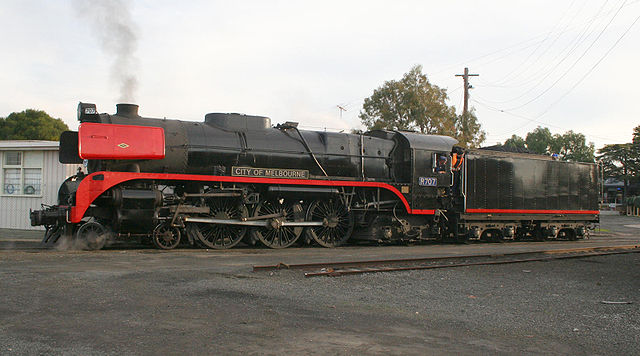 A Victorian Railways R class steam locomotive in Australia