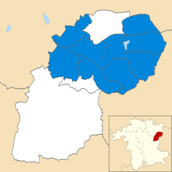 Map showing the results of the 2021 Redditch Borough Council election Redditch UK local election 2021 map.svg