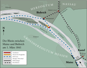 Der Rhein um 1840 und die Uferlinen von heute