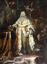 The Grand Duke Gian Gastone's coronation portrait; he was the last Medicean monarch of Tuscany Richter, Franz Ferdinand - Official portrait of Gian Gastone de' Medici in grand ducal robes.jpg