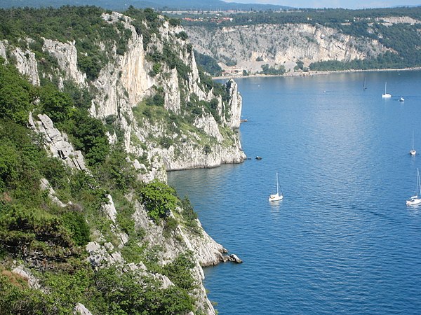 The cliffs of Duino and the gulf of Sistiana, Province of Trieste, Italy, seen from the Rilke Trail