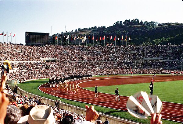 Opening Ceremony in 1960 Summer Olympics in Stadio Olimpico in Rome, Italy