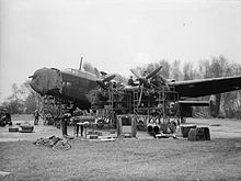 Halifax has its 4 Merlins overhauled in a dispersal in Melbourne, East Riding of Yorkshire Royal Air Force Bomber Command, 1942-1945. CH7910.jpg