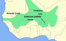 Map of the Songhai Empire, overlaid over modern boundaries SONGHAI empire map.PNG