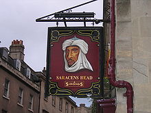 The Saracen's Head: a pub sign in Bath, England Saracens Head pub sign.jpg