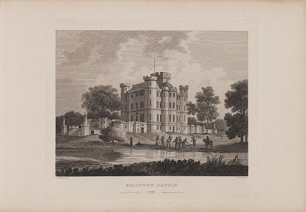 Etching of Eglinton Castle by James Fittler in Scotia Depicta published 1804