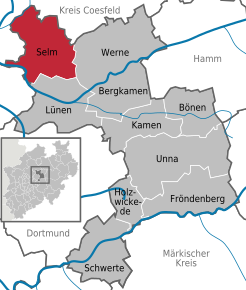 Poziția orașului Selm pe harta districtului Unna