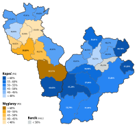 Zwycięzcy wyborów 2015 w poszczególnych gminach:      Tadeusz Kopeć      Karol Węglarzy      Ryszard Barcik