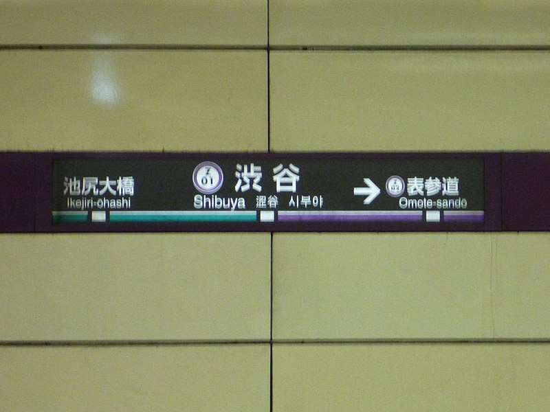 File:Shibuya Station sign, Tokyu den-en-toshi line and Hanzomon line.jpg