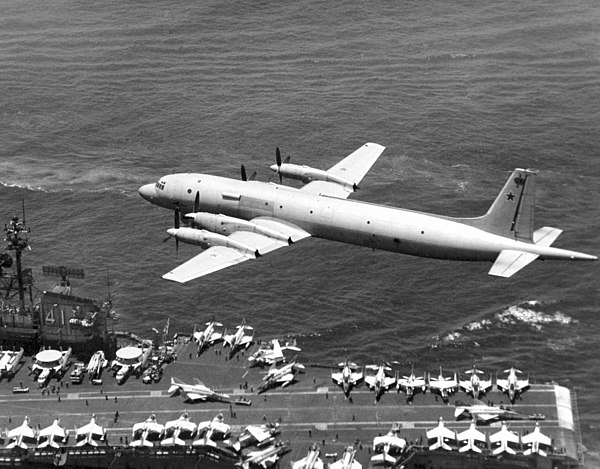 An IL-38 May passing low over USS Midway on 18 May 1979