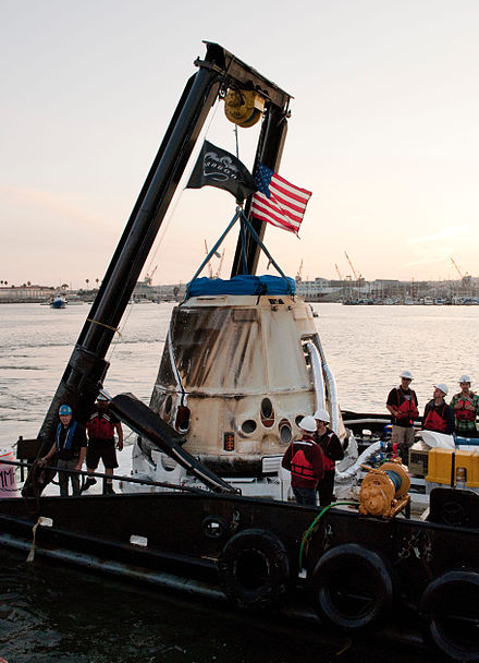 The Dragon capsule after being transported to shore on 27 March 27, 2013