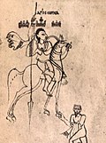St. Menas and boatman on an Old Nubian manuscript found in Edfu