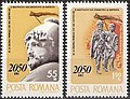 Two Romanian Post stamps from the year 1980 comemorating "2050" years from Burebista's ancient reign of "the first integrated Dacian State under the rule of Burebista".