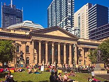 Lawn in front of the State Library of Victoria.