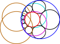 Pod inverzijo se te premice in krožnice postanejo krožnice z enakim presečnim kotom 2θ. Zlato obarvane krožnice se sekajo pod pravim kotom (ortogonalno).
