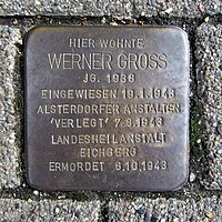 Stumbling block for Werner Groß, Marienthaler Str. / Corner of Peterskampweg in Hamburg-Hamm