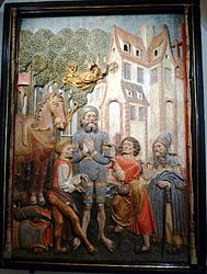 Relief renaissance polychrome : Conversion de St Guillaume d'Aquitaine (vers 1510-1520)