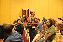 Blackmore at The Amaz!ng Meeting workshop in 2013 Susan Blackmore asks a question.JPG