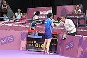 Deutsch: Tischtennis bei den Olympischen Jugendspielen 2018; Tag 9, 15. Oktober 2018; Mixed, Finale, Mixed-Doppel – Miu Hirano (JPN) gegen Sun Yingsha (CHN) 2:3 English: Table tennis at the 2018 Summer Youth Olympics at 15 October 2018 – Mixed Final, Mixed-Double – Miu Hirano (JPN) Vs Sun Yingsha (CHN) 2:3