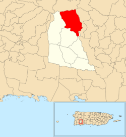 Tabonuco'nun Sabana Grande belediyesi içindeki kırmızı ile gösterilen konumu