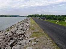 Earthen levee along Bussell Island's new south shoreline Tellico-dam-dike-tn1.jpg