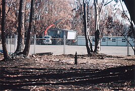 Portable buildings set up at Lake Mountain after the Black Saturday bushfires.