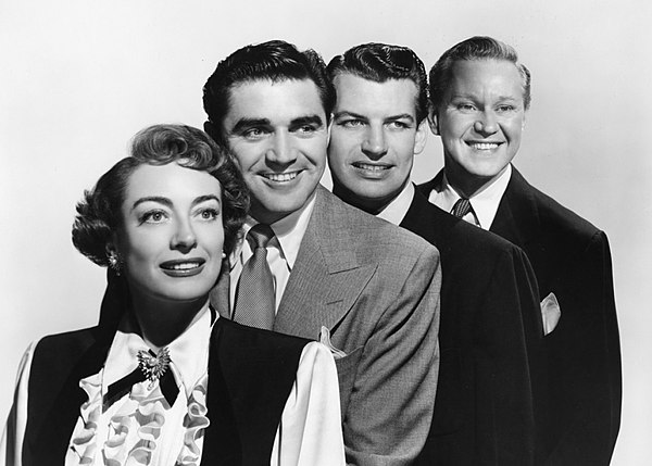 L. to R.: Joan Crawford, Steve Cochran, Richard Egan & David Brian - publicity still for The Damned Don't Cry!