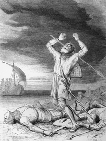 The Death of Arthur, George Housman Thomas's illustration for Thomas Malory's Le Morte d'Arthur in an 1862 edition by James Thomas Knowles