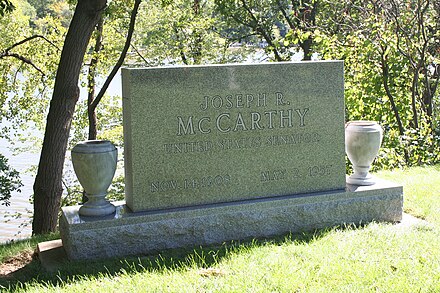 Tombstone of Joseph McCarthy with the Fox River in the background