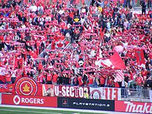 Fans celebrate at a Toronto FC match during the club's inaugural season in 2007