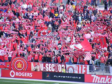 Fans celebrate at a Toronto FC match during the club's inaugural season in 2007