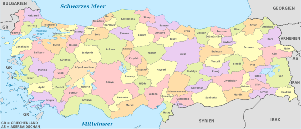 Turkey, administrative divisions - de - colored.svg