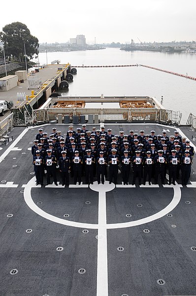 File:U.S. Coast Guardsmen with the Bay Area Chief's Mess hold letters spelling the words "No Bystanders" on the flight deck of the cutter USCGC Stratton (WMSL 752) in Alameda, Calif., April 3, 2013 130403-G-DN217-033.jpg