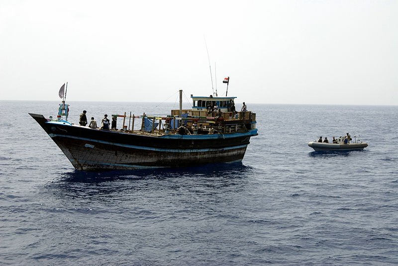 File:U.S. service members with a visit, board, search and seizure team from the guided-missile cruiser USS Gettysburg (CG 64) and U.S. Coast Guard Law Enforcement Detachment (LEDET) 409 approach a Yemeni dhow in 090526-N-VQ138-084.jpg