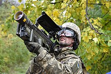 Ukrainian soldier of the 30th Mechanized Brigade Anti-Air Battalion with a FIM-92 Stinger during the Russian invasion of Ukraine UA anti-air battalion of 30th bgd 05.jpg