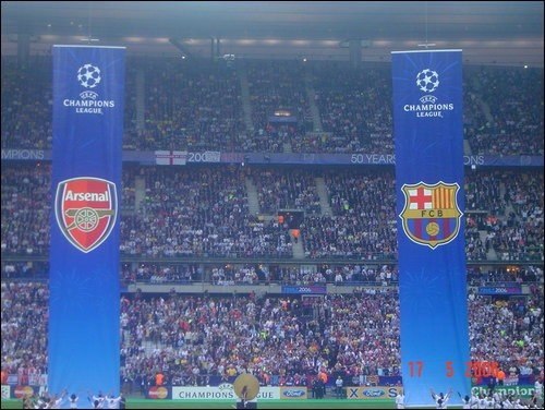 The team flags hoisted above the pitch before the kick-off