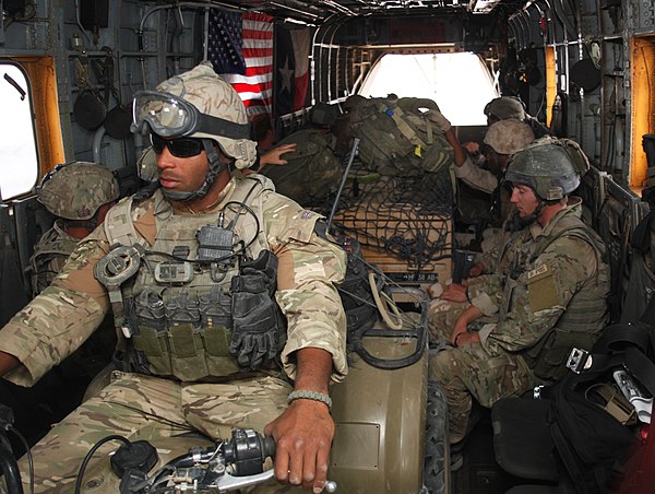 SFSG members in a CH-53D Sea Stallion during a joint UKSF/US Marine mission in Helmand Province, Afghanistan. 27 April 2011