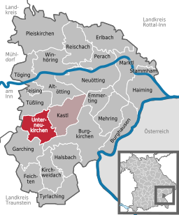 Läget för Unterneukirchen i Landkreis Altötting