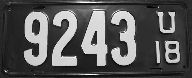 File:Utah 1918 license plate - Number 9243.jpg