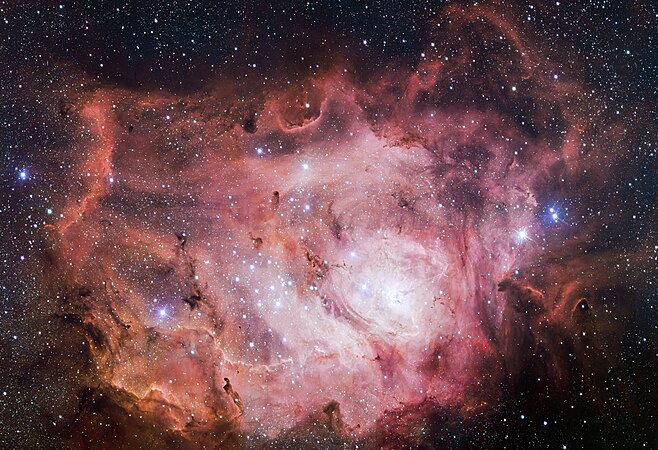 The VLT Survey Telescope (VST) at ESO's Paranal Observatory in Chile has captured this richly detailed new image of the Lagoon Nebula. User:Jmencisom