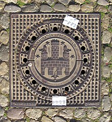 Manhole cover sealed for security reasons on the visit of Pope Benedict XVI in 2011, Freiburg