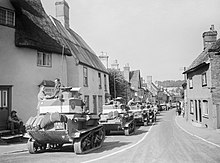 An example of the Light Tank Mk VI, the primary tank the two cavalry brigades were equipped with. Vickers Mk VI light tanks pass through the village of Linton in Cambridgeshire, 30 August 1940. H3541.jpg