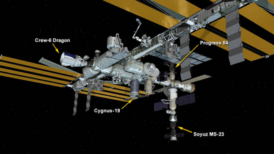 TPK "Sojoez MS-19" gekoppeld aan het ISS